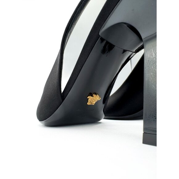 Versace Crystal Medusa Black Satin Slingback Pumps - Picture 4 of 10